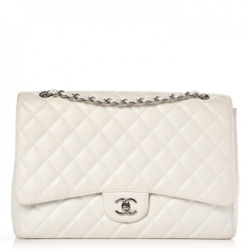 Chanel Quilted Maxi Caviar Silver Hardware Single Flap Shoulder Bag